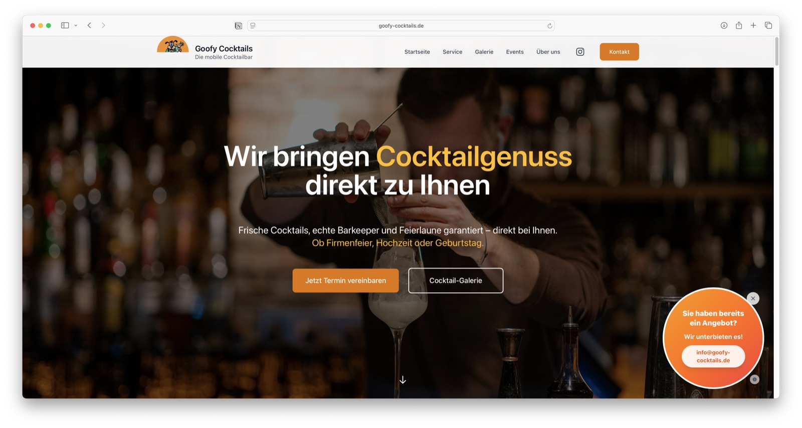 Screenshot der Webseite von Goofy Cocktails